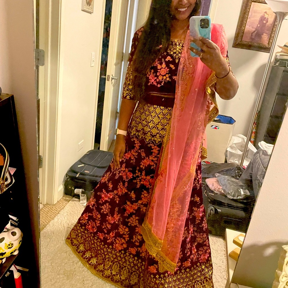 Maroon and pink lehenga choli